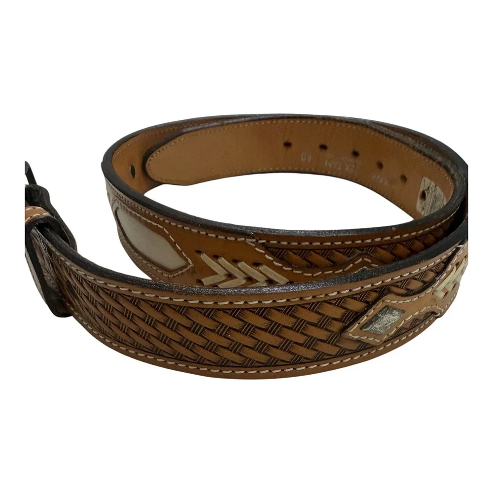 Tex Tan Western CowBasketweave Belt Mens 40 Brown Laced Leather USA Vintage‎